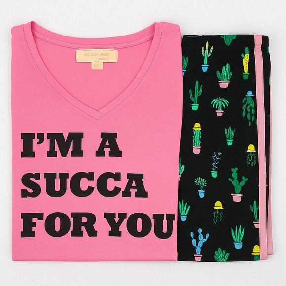 No Comment Sleepwear “I’m a Succa for You” 2-Piece Pajama Set Pink/Black M - Picture 1 of 10